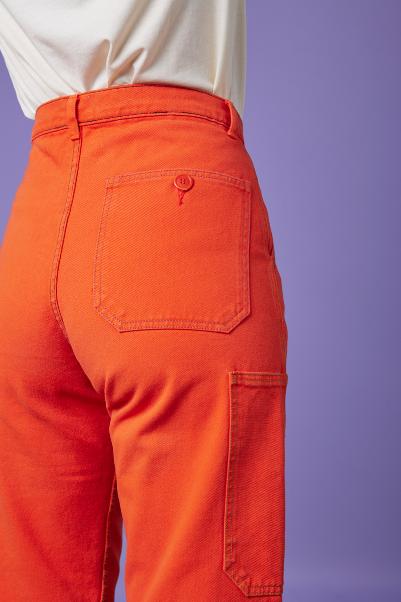 pantalon poche plaqué orange pour femme